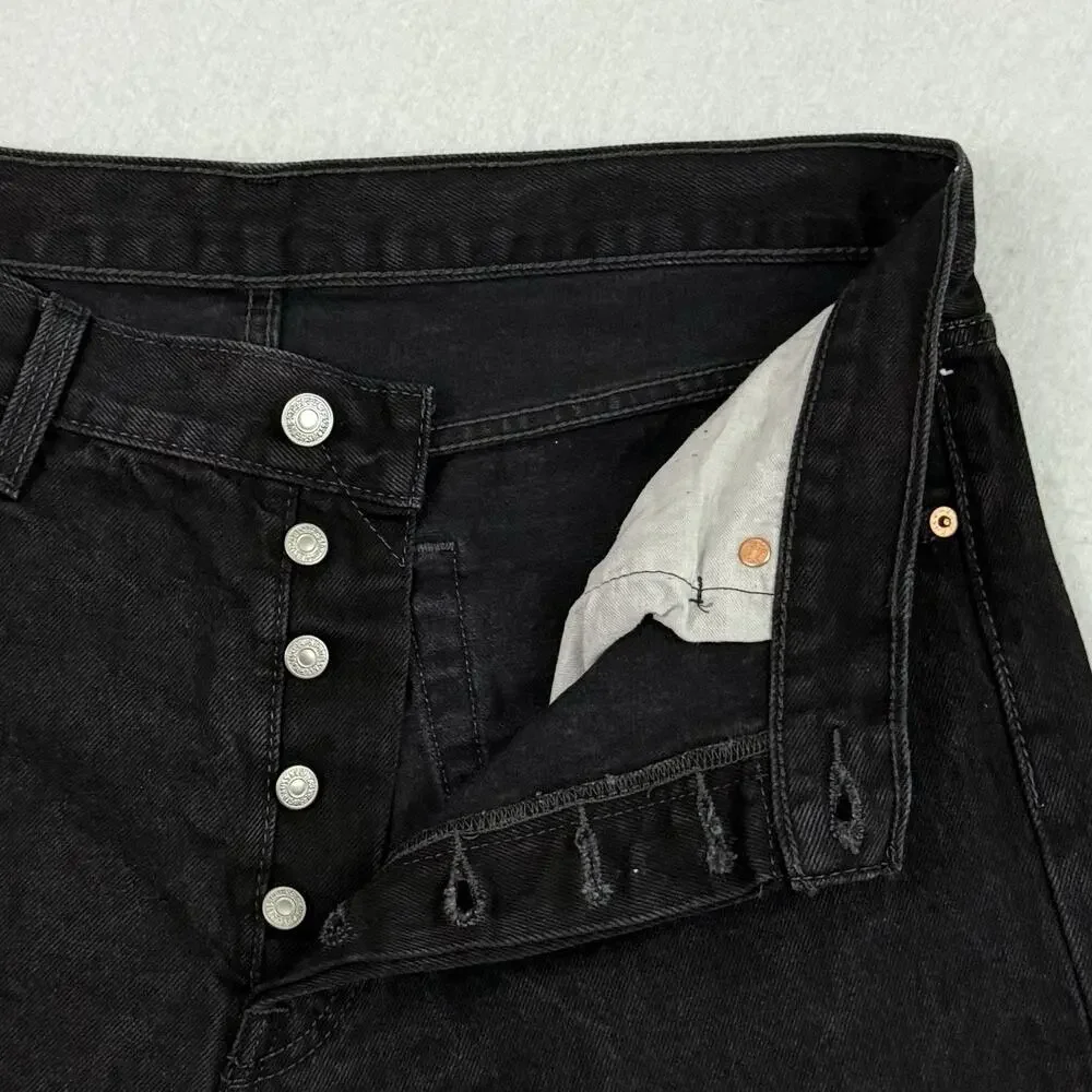 Levis 501 Jeans Mens 36X34 Black Original Fit Straight Leg Button Fly Denim